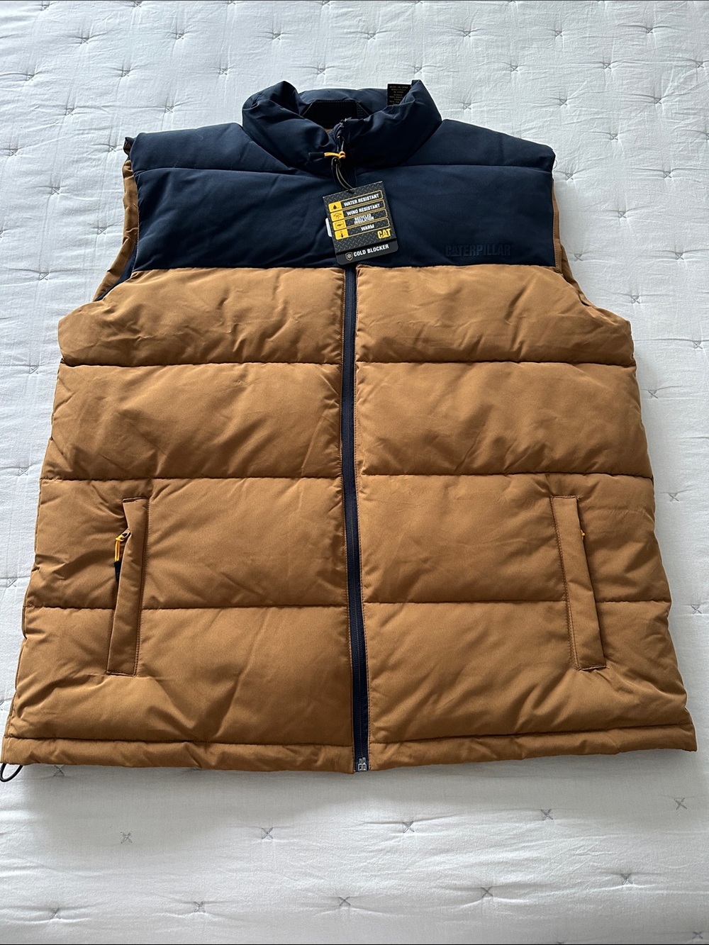 Caterpillar Two-Tone Brown and Navy Puffer Vest